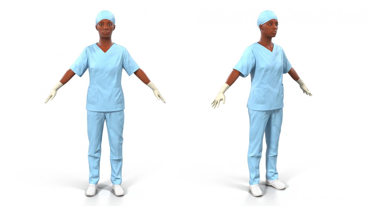 3D model Female Nurse in Scrubs with Bloodstains Rigged Fur