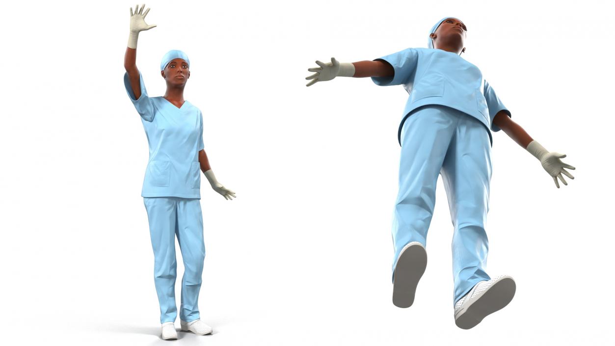 3D model Female Nurse in Scrubs with Bloodstains Rigged Fur