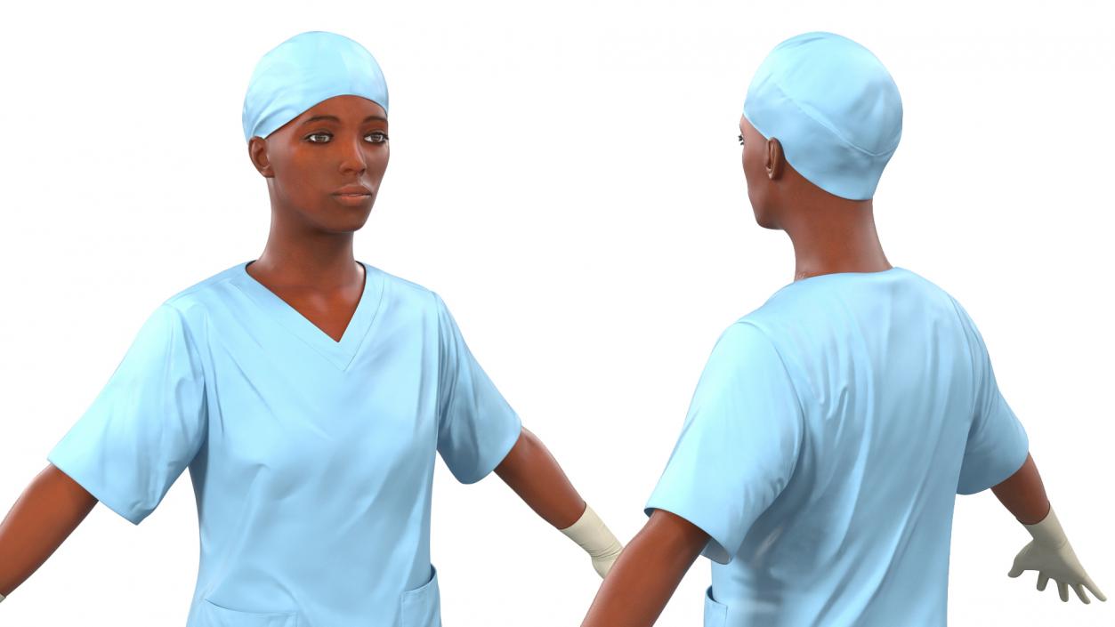 3D model Female Nurse in Scrubs with Bloodstains Rigged Fur