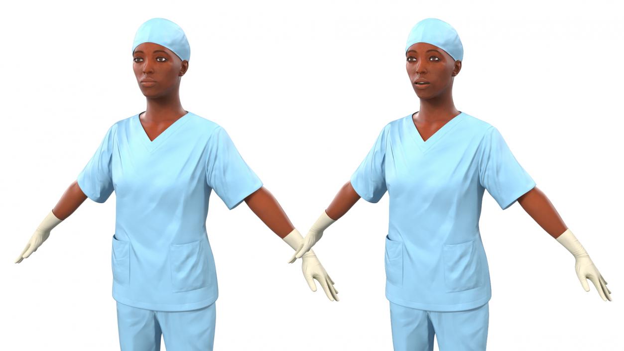 3D model Female Nurse in Scrubs with Bloodstains Rigged Fur