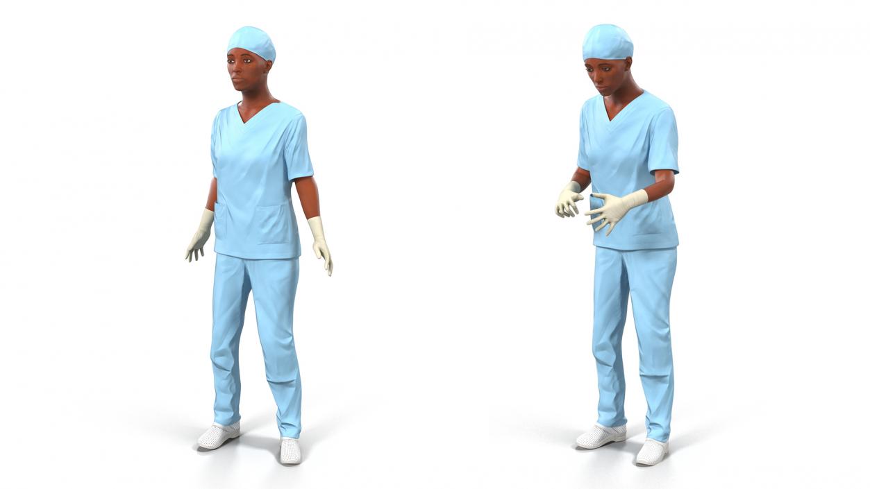 3D model Female Nurse in Scrubs with Bloodstains Rigged Fur