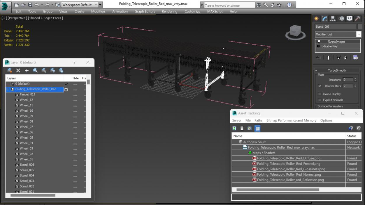 Folding Telescopic Roller Red 3D model