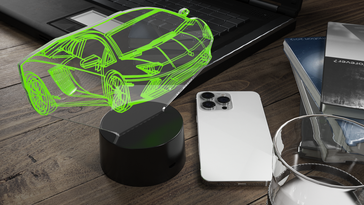 3D model Hologram Night Light Car Green