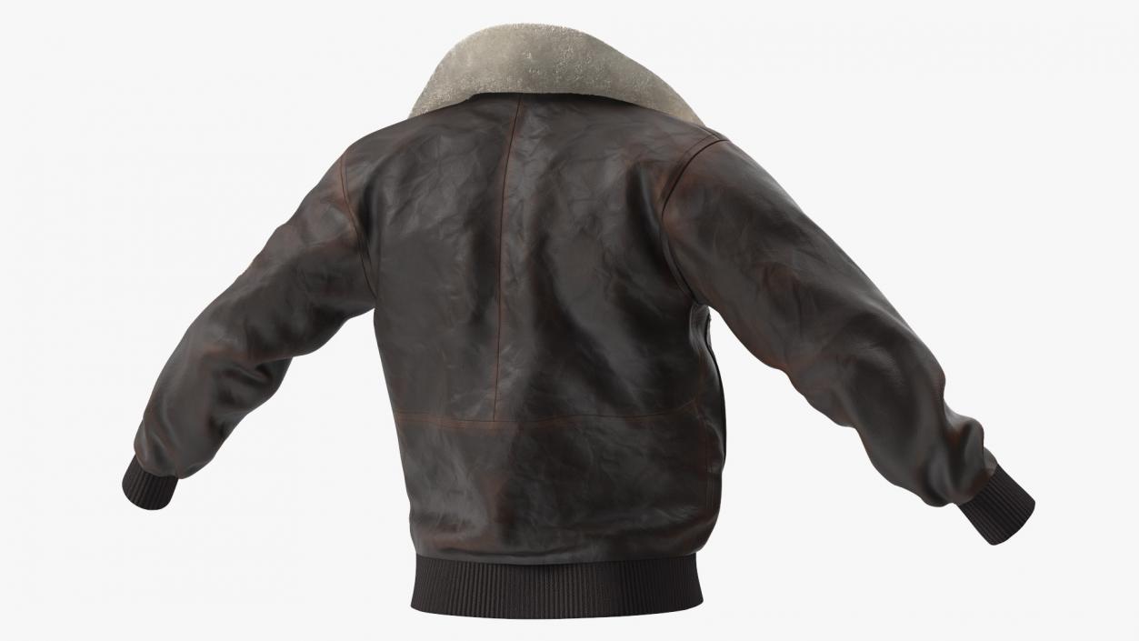 Brown Buckled Aviator Jacket Shabby Fur 3D model