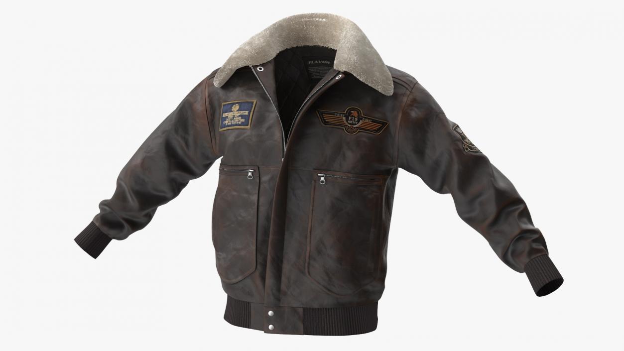 Brown Buckled Aviator Jacket Shabby Fur 3D model