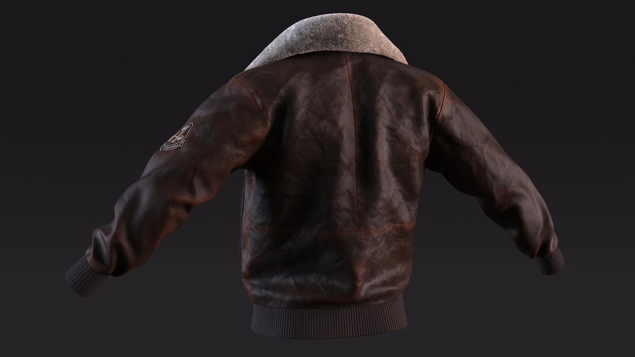 Brown Buckled Aviator Jacket Shabby Fur 3D model