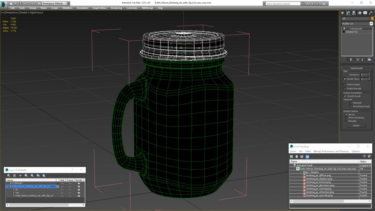 3D Estilo Mason Drinking Jar with Sip Lid model