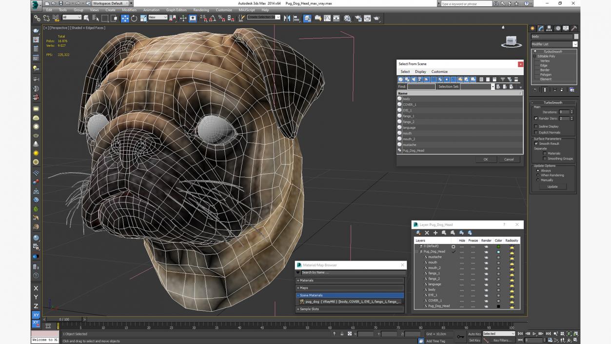 Pug Dog Head 3D