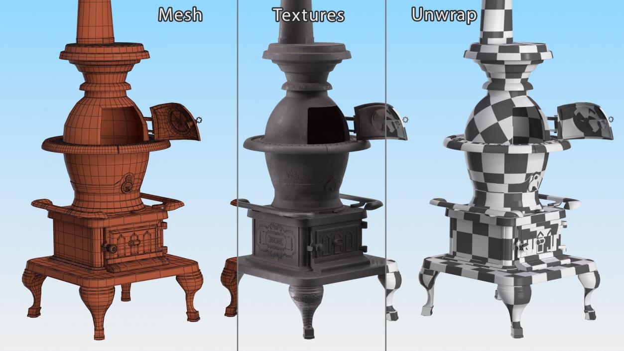 3D Old Potbelly Stove Open model