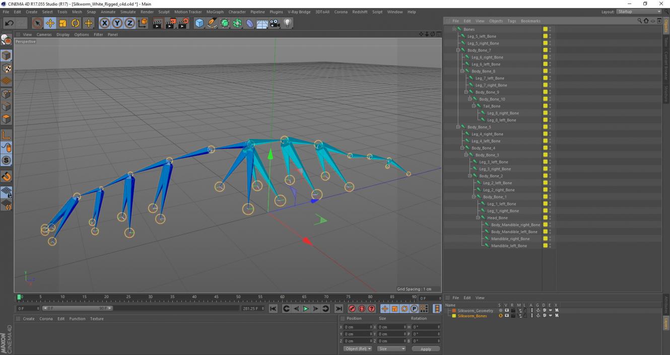 3D model Silkworm White Rigged for Cinema 4D