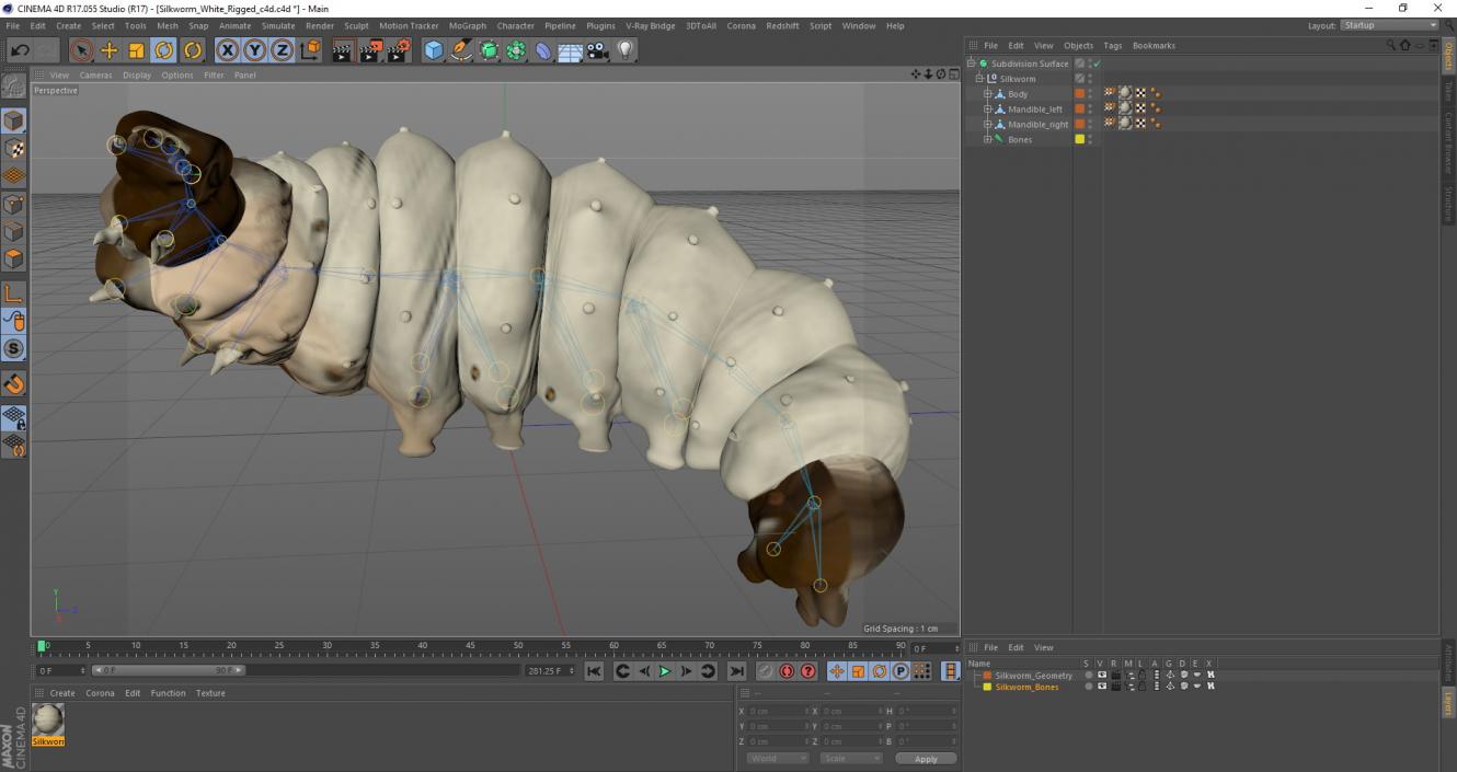 3D model Silkworm White Rigged for Cinema 4D