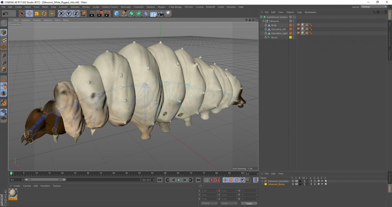 3D model Silkworm White Rigged for Cinema 4D