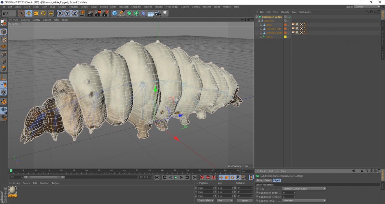 3D model Silkworm White Rigged for Cinema 4D