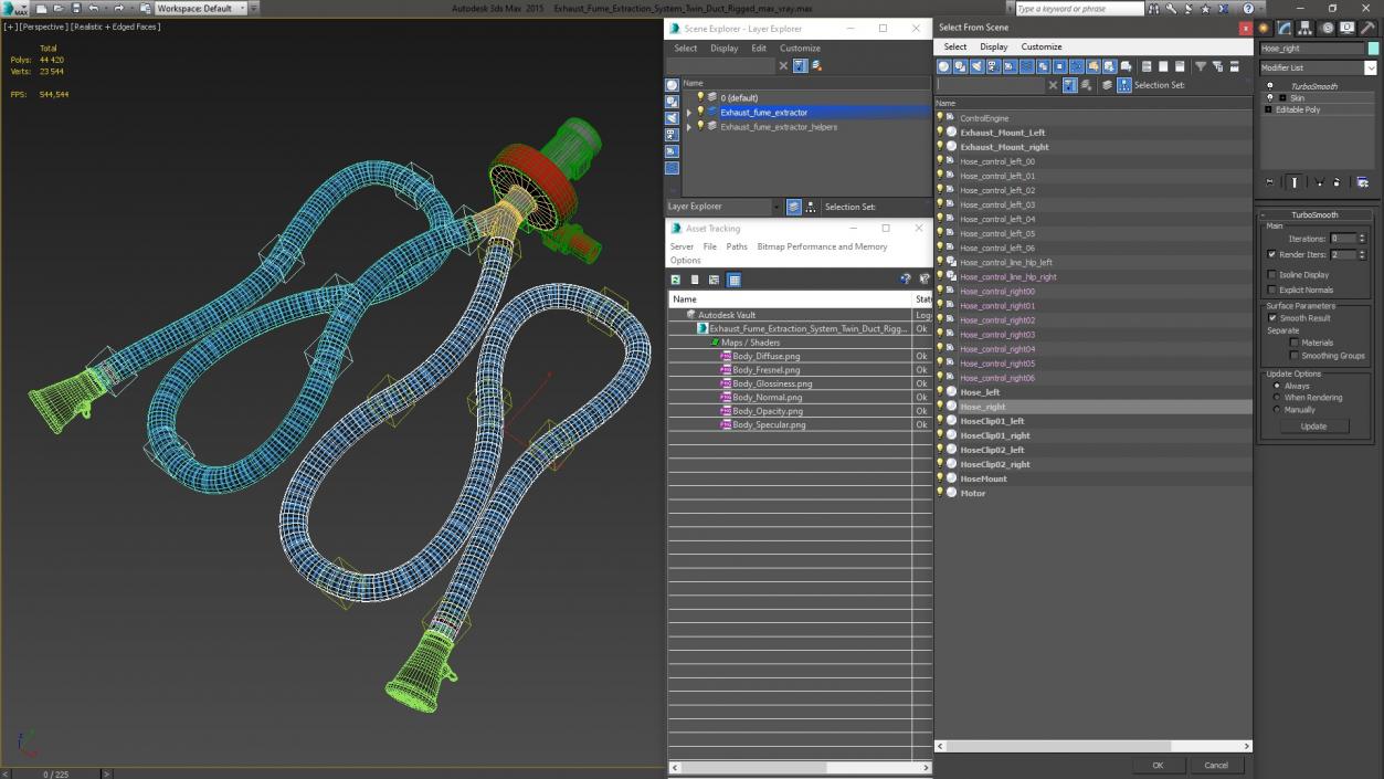 Exhaust Fume Extraction System Twin Duct Rigged 3D