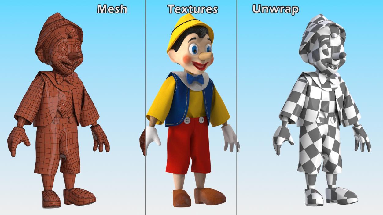 3D Pinnochio Wooden Doll Toy Rigged for Maya