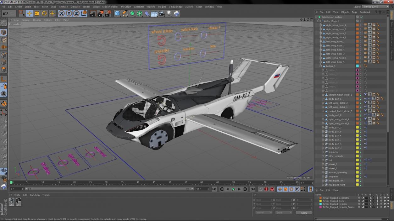 AirCar Rigged for Cinema 4D 3D