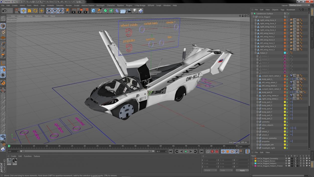 AirCar Rigged for Cinema 4D 3D