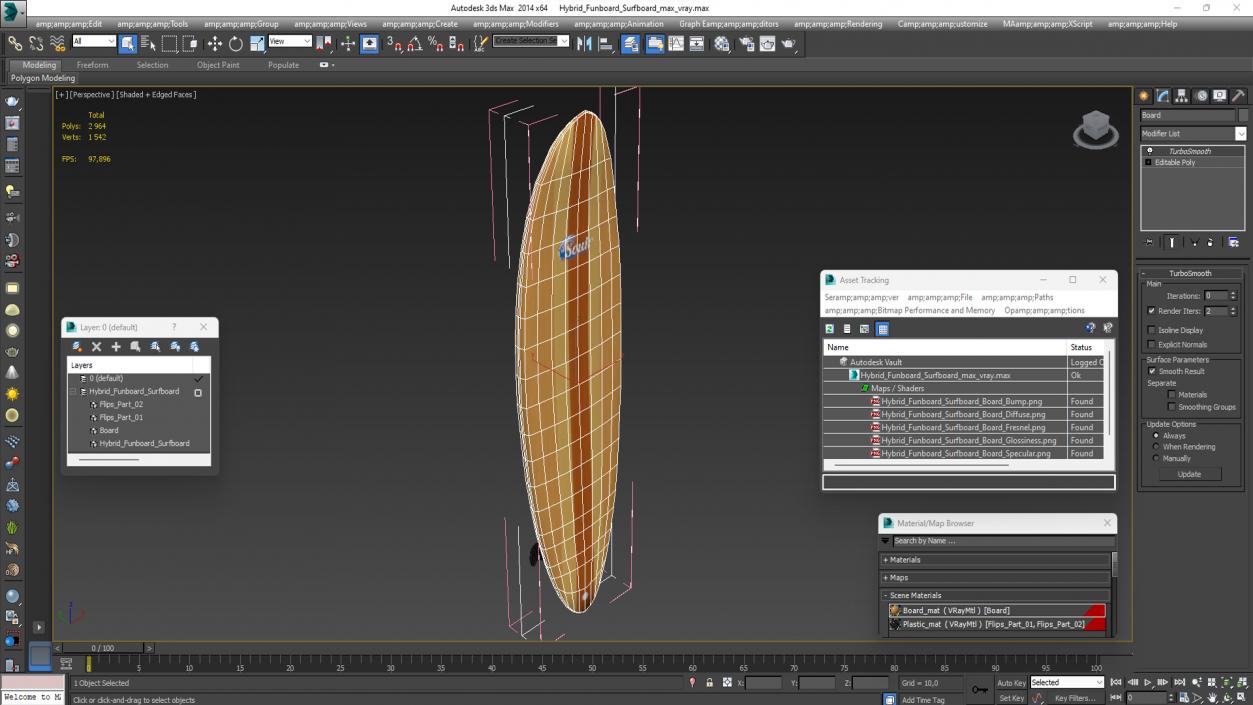 3D model Hybrid Funboard Surfboard