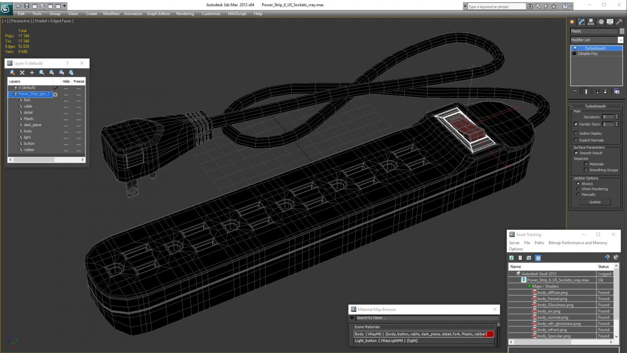 Power Strip 6 US Sockets 3D model