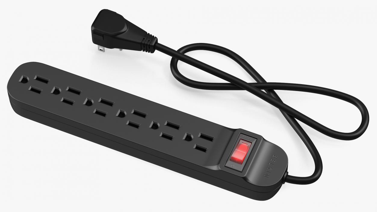 Power Strip 6 US Sockets 3D model