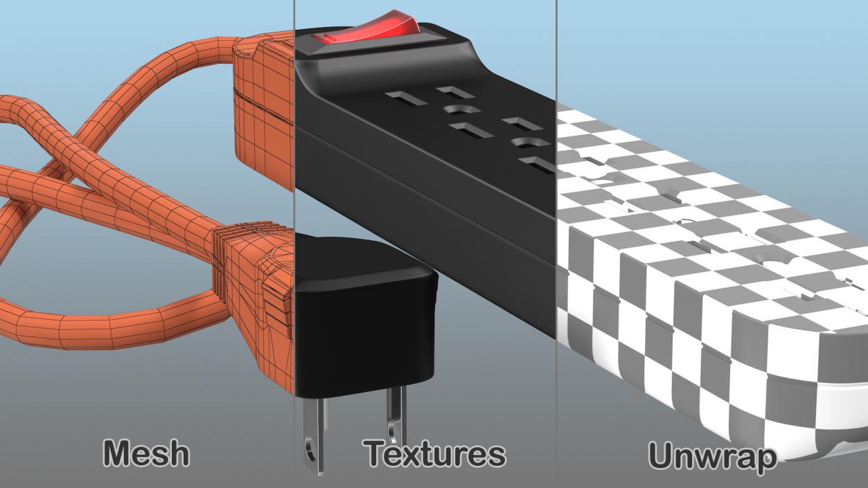 Power Strip 6 US Sockets 3D model