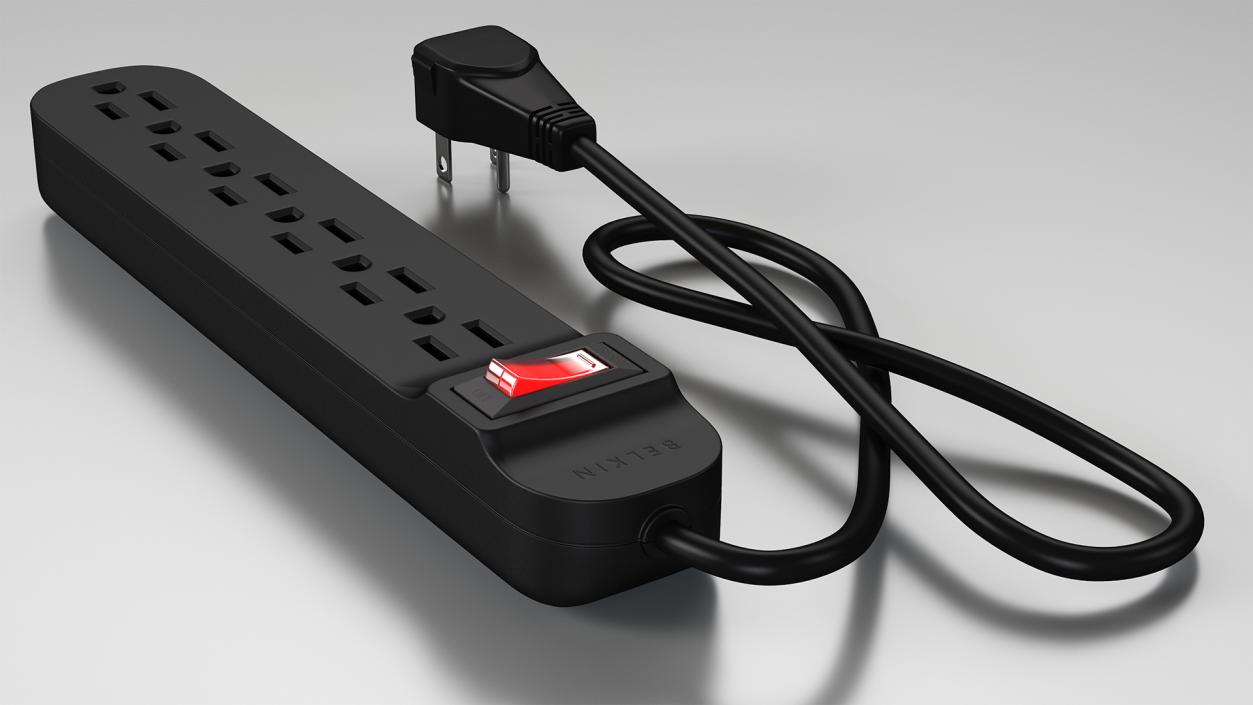 Power Strip 6 US Sockets 3D model