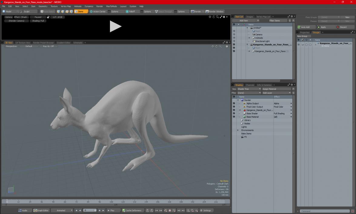 3D Kangaroo Stands on Four Paws model