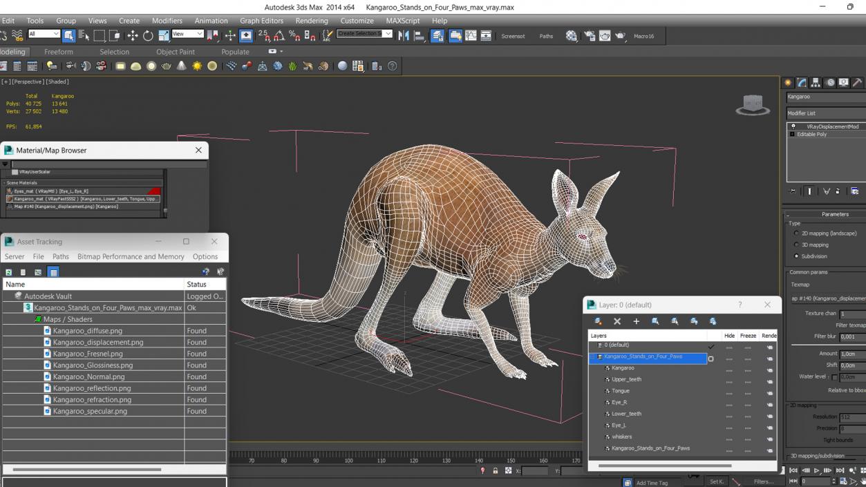 3D Kangaroo Stands on Four Paws model