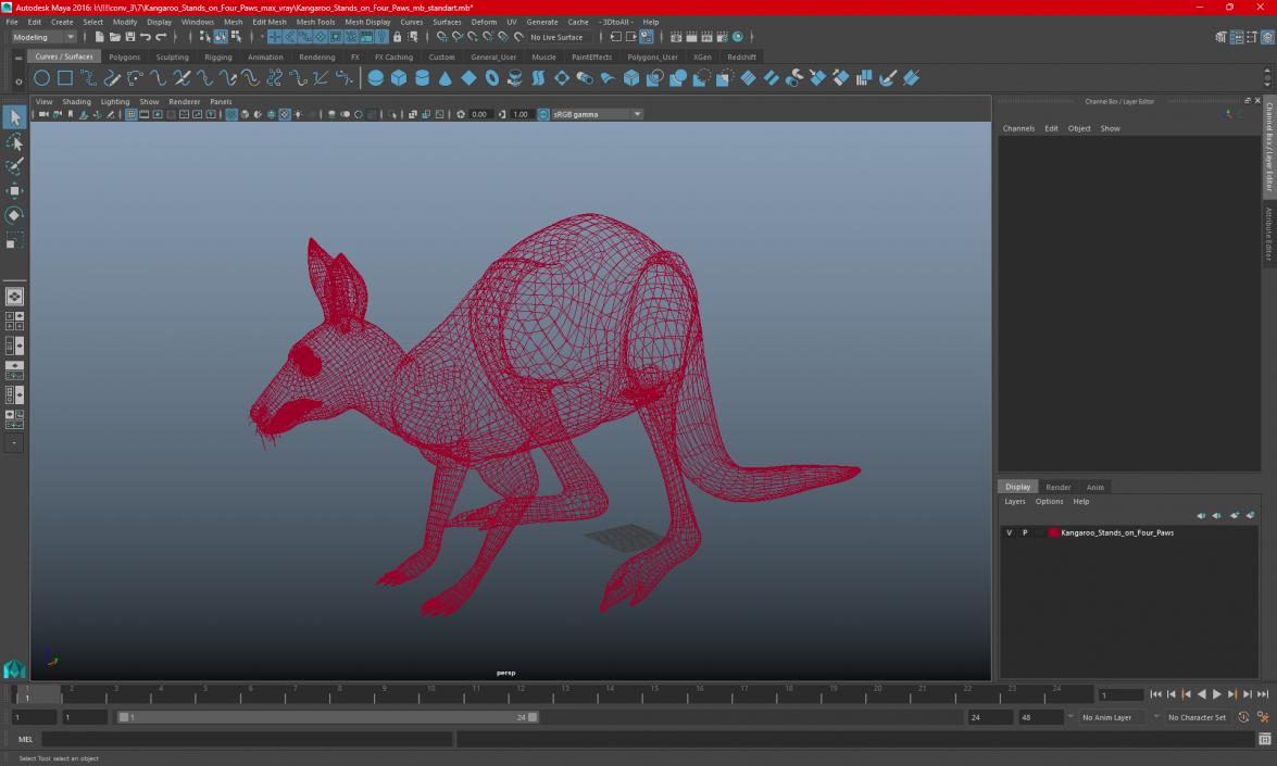 3D Kangaroo Stands on Four Paws model