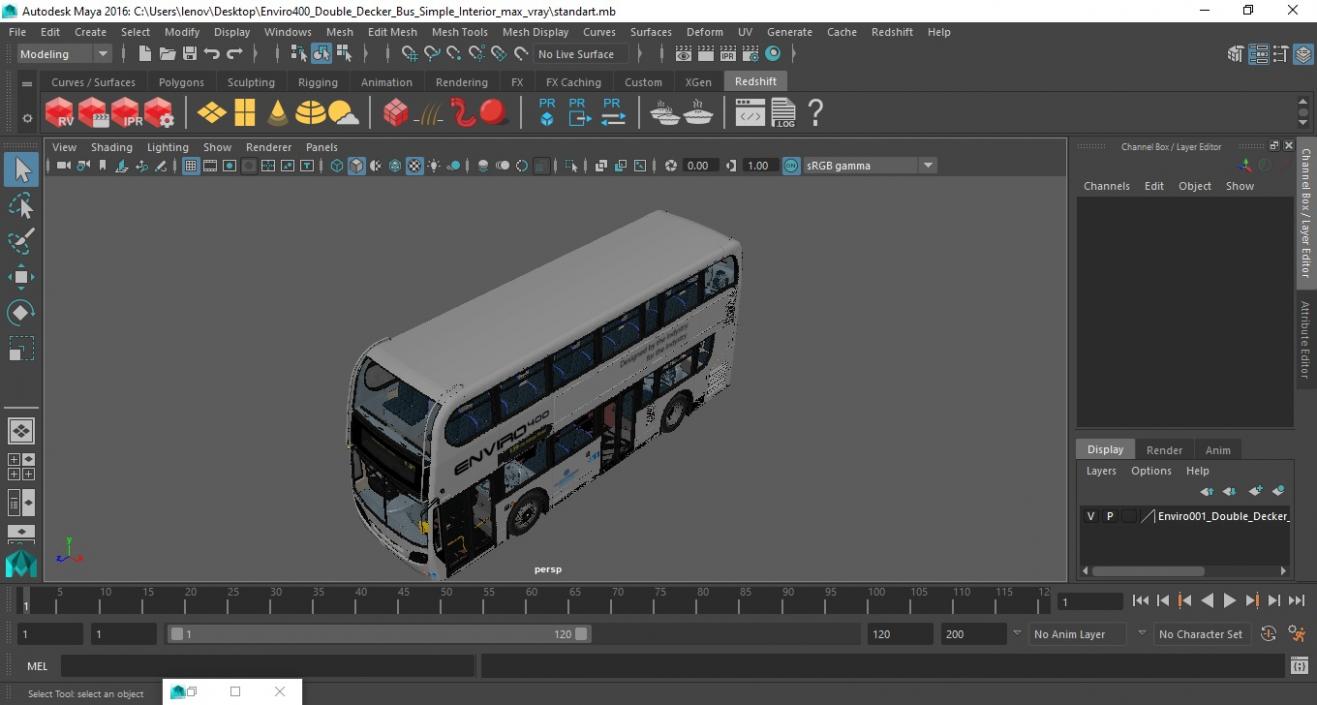 3D Enviro400 Double Decker Bus Simple Interior model