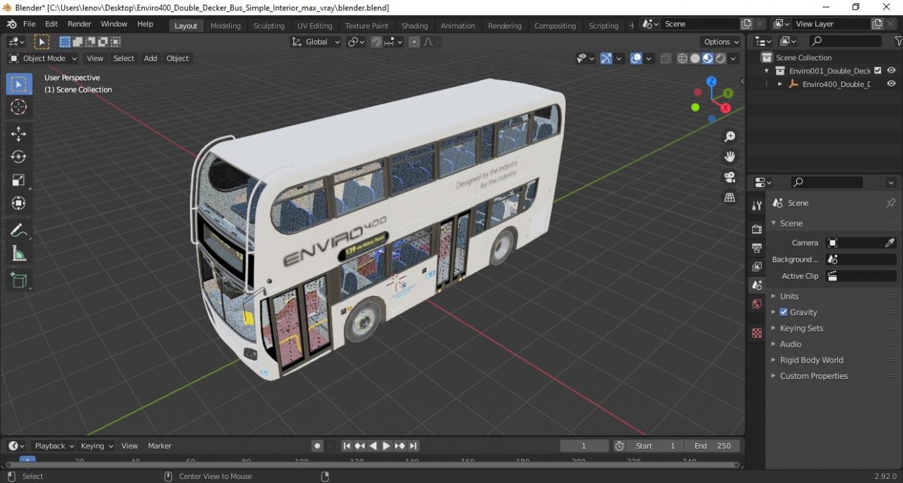 3D Enviro400 Double Decker Bus Simple Interior model