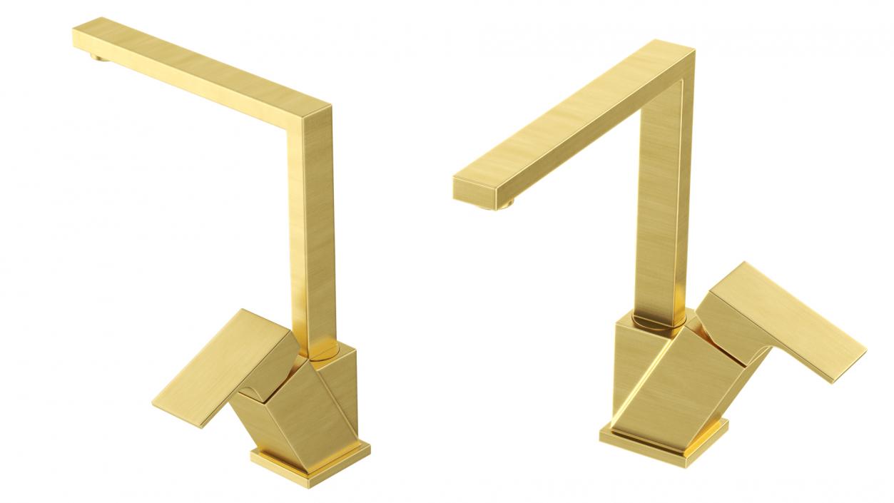 Angular Single Lever Kitchen Mixer Tap Brass 3D model