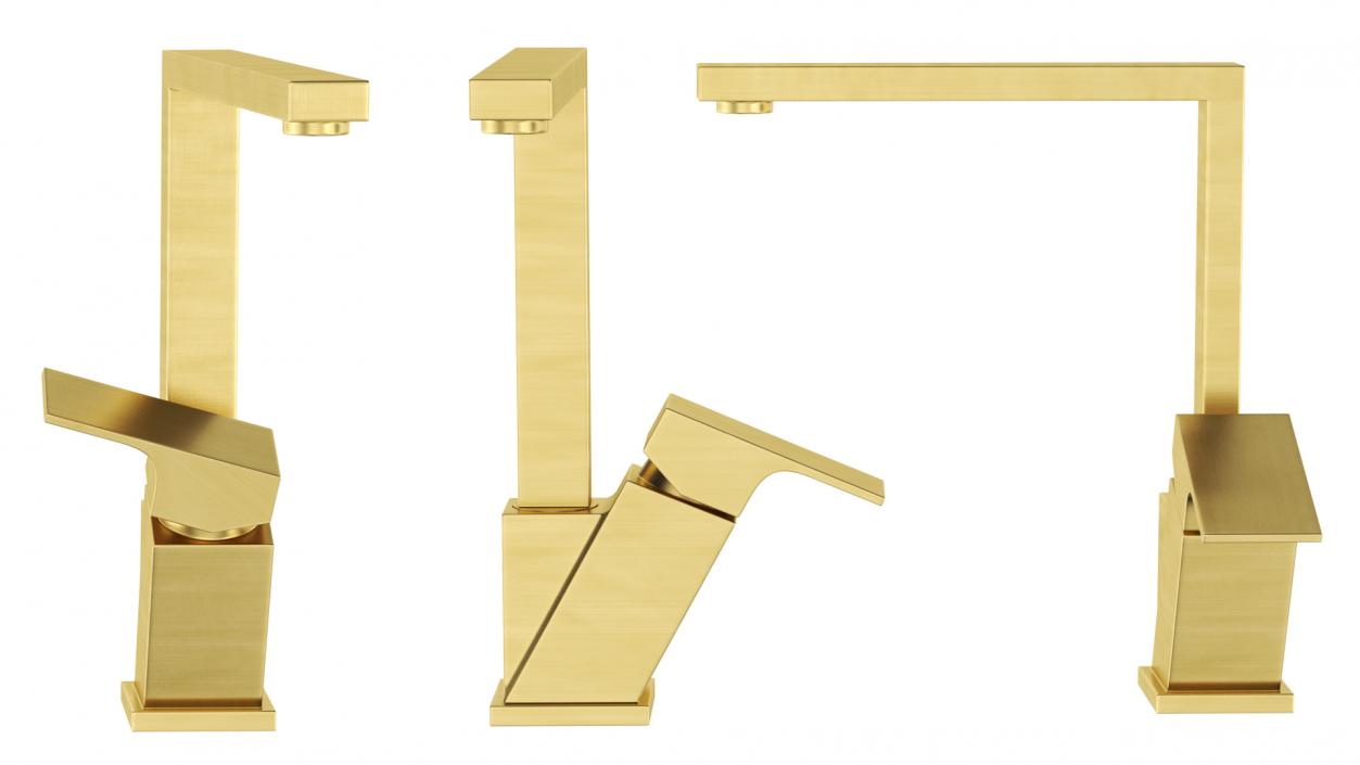 Angular Single Lever Kitchen Mixer Tap Brass 3D model