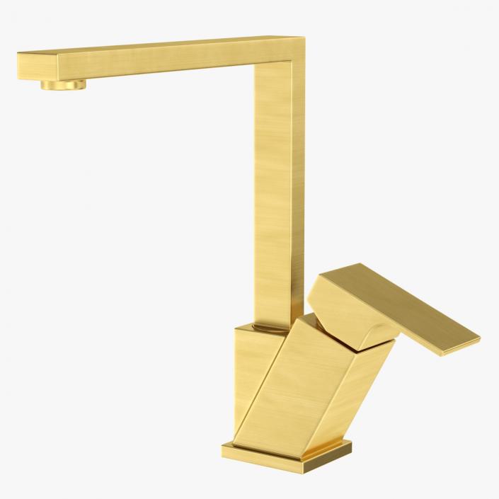 Angular Single Lever Kitchen Mixer Tap Brass 3D model