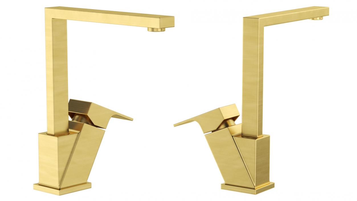 Angular Single Lever Kitchen Mixer Tap Brass 3D model