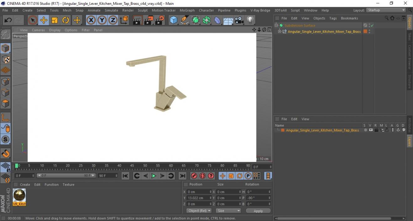 Angular Single Lever Kitchen Mixer Tap Brass 3D model