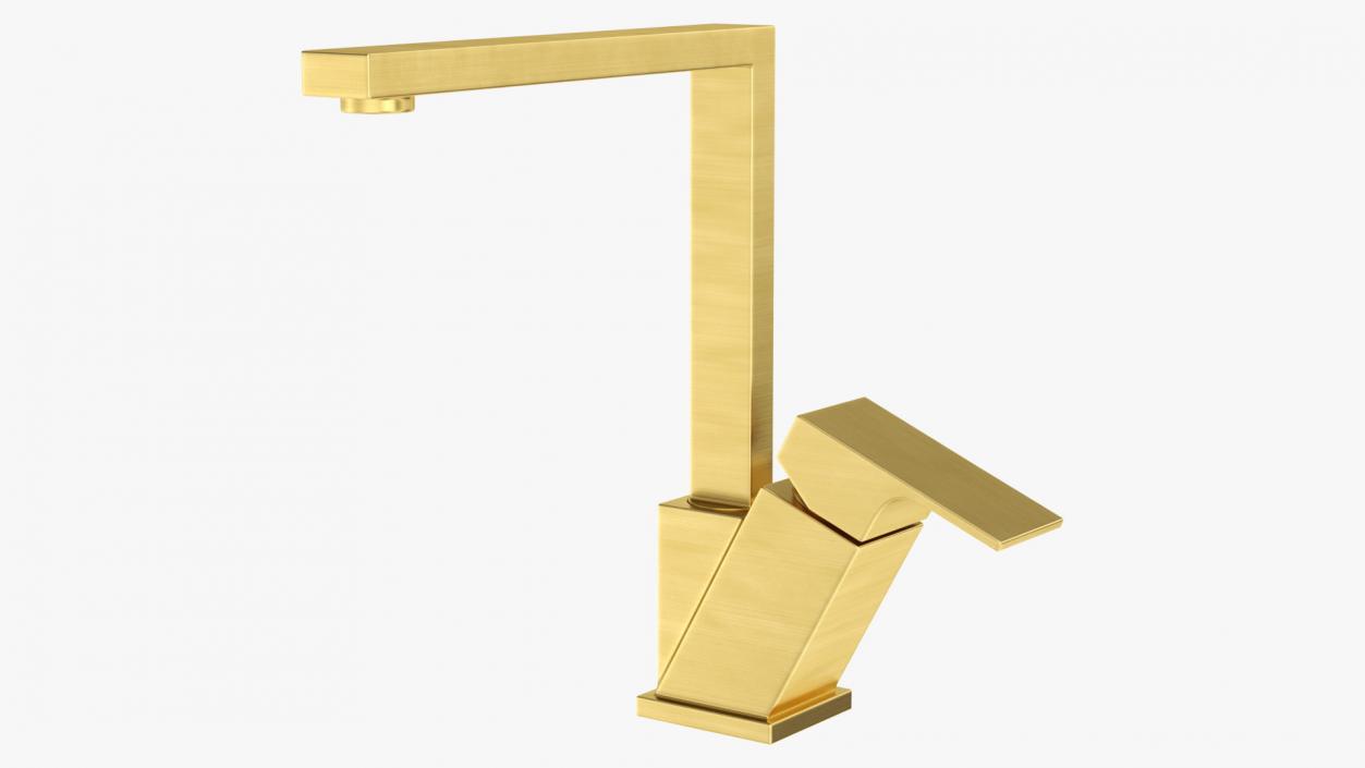 Angular Single Lever Kitchen Mixer Tap Brass 3D model