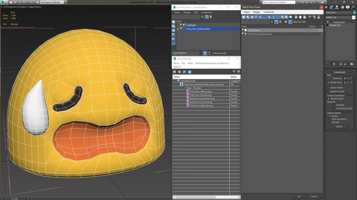 Tired Face Android Emoji 3D model