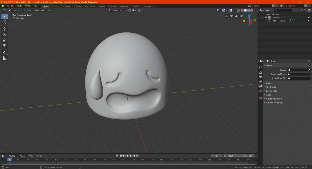 Tired Face Android Emoji 3D model