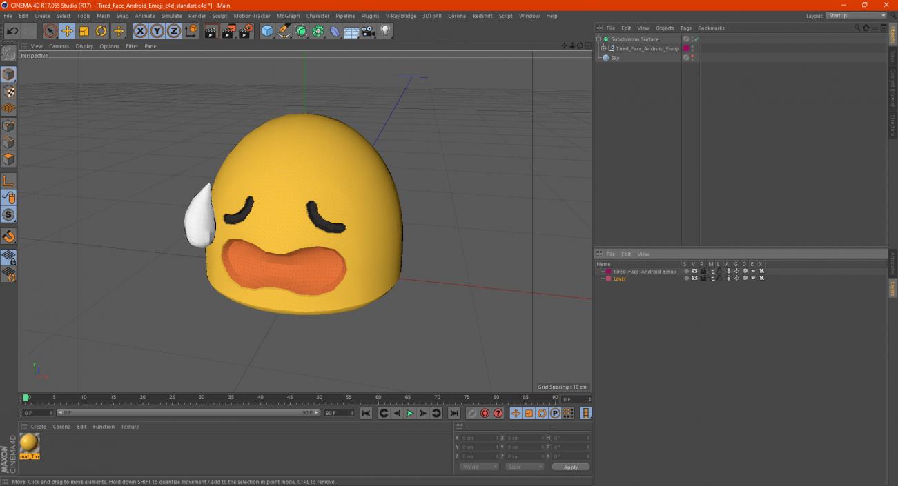 Tired Face Android Emoji 3D model