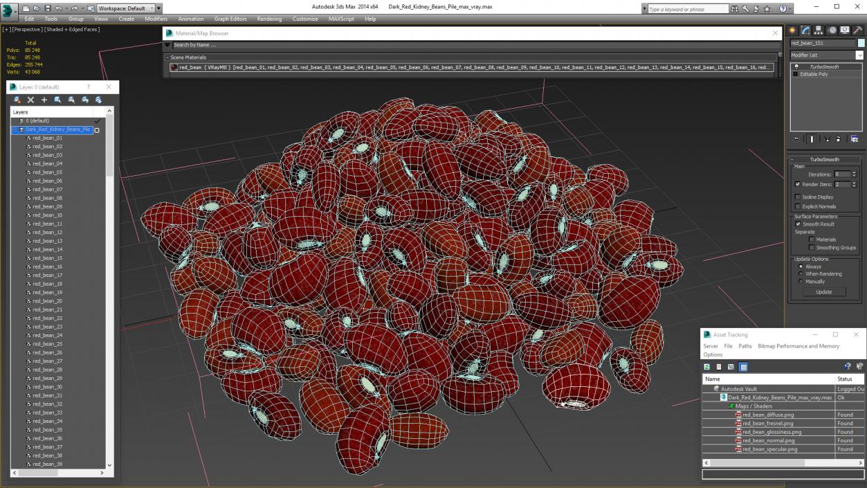 3D Dark Red Kidney Beans Pile