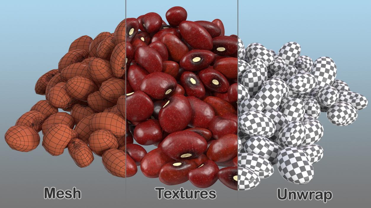 3D Dark Red Kidney Beans Pile