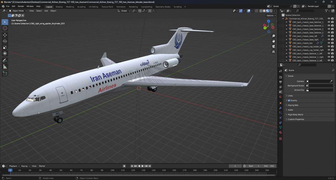 3D Commercial Airliner Boeing 727-100 Iran Aseman