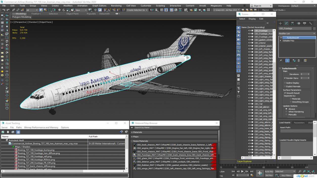 3D Commercial Airliner Boeing 727-100 Iran Aseman