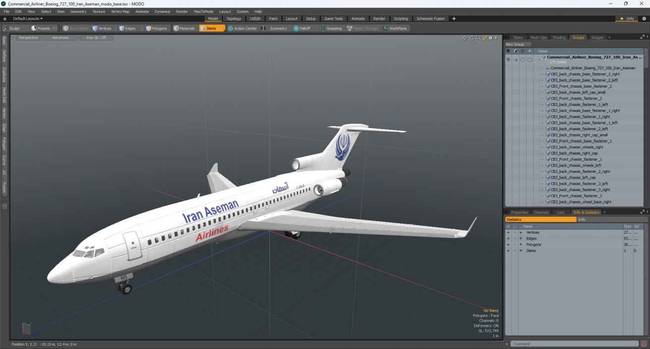 3D Commercial Airliner Boeing 727-100 Iran Aseman