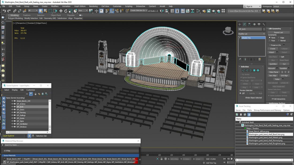 Washington Park Band Shell with Seating 3D model