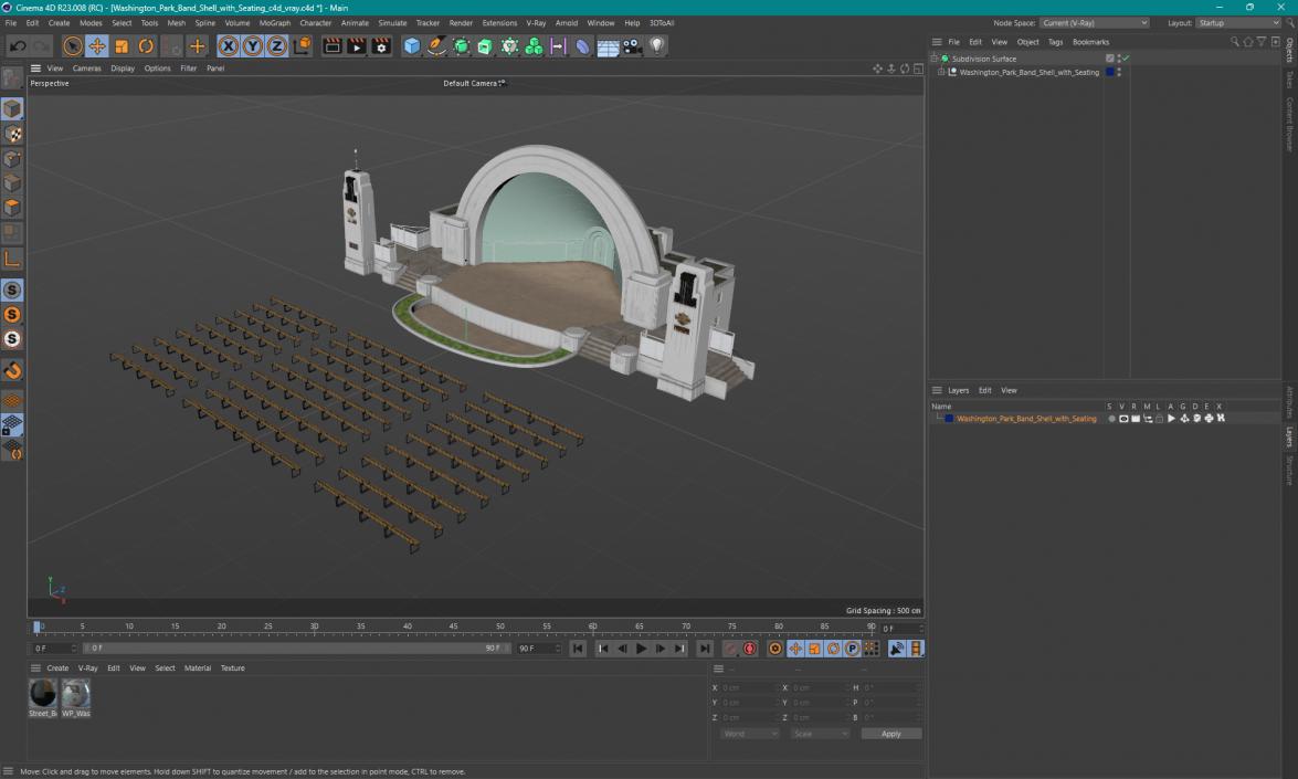 Washington Park Band Shell with Seating 3D model