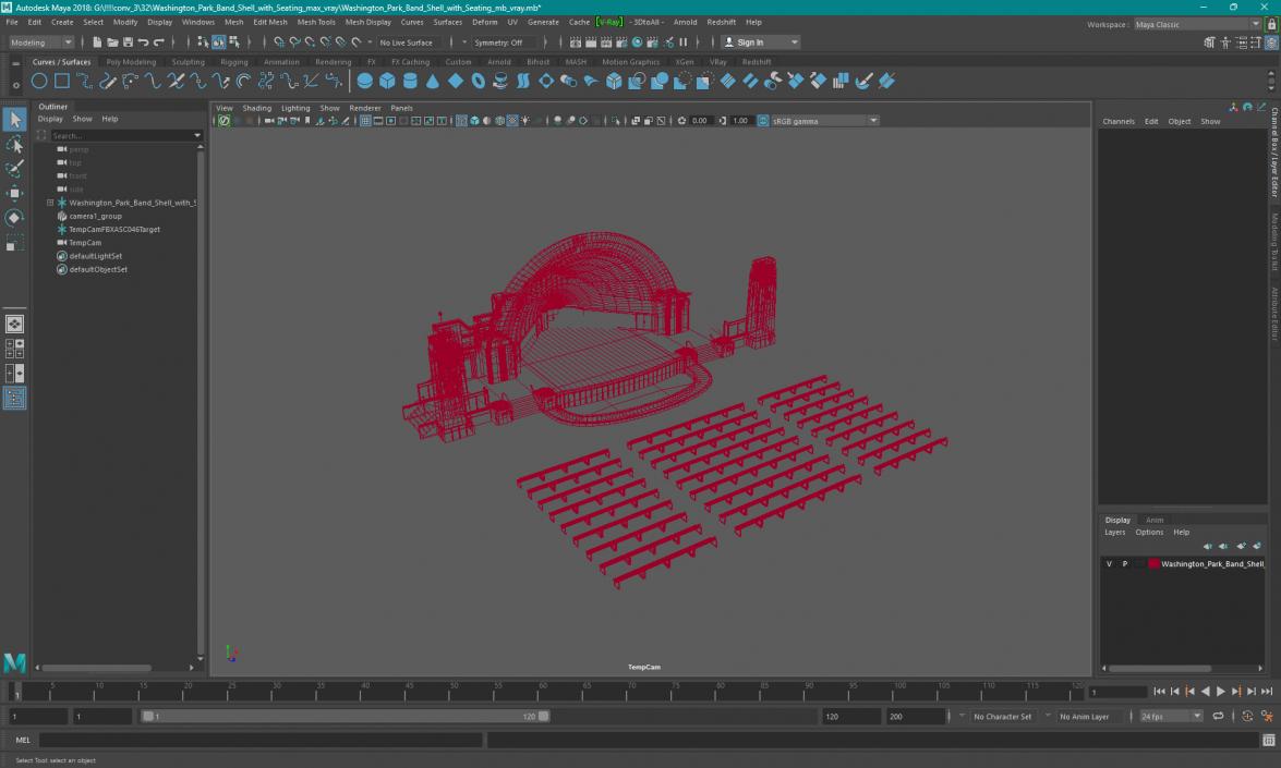 Washington Park Band Shell with Seating 3D model