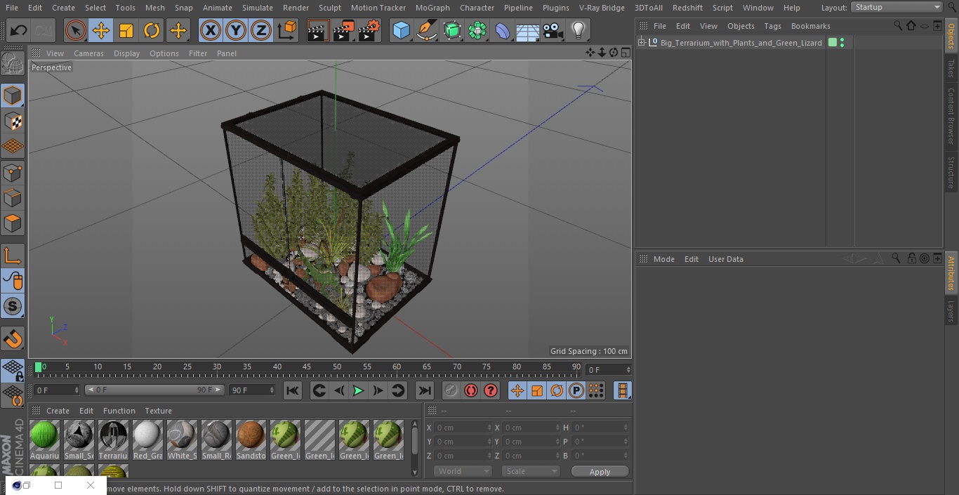 Big Terrarium with Plants and Green Lizard 3D