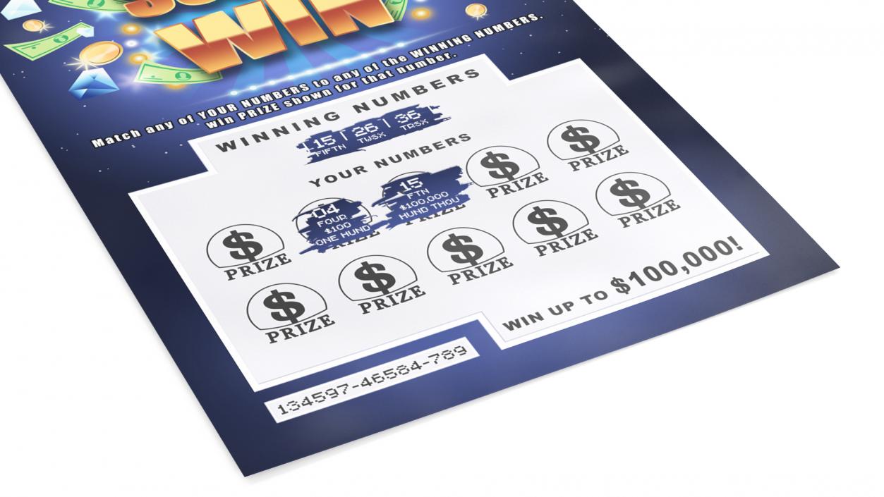 3D Super Win Lottery Ticket with Erased Scratchcard model